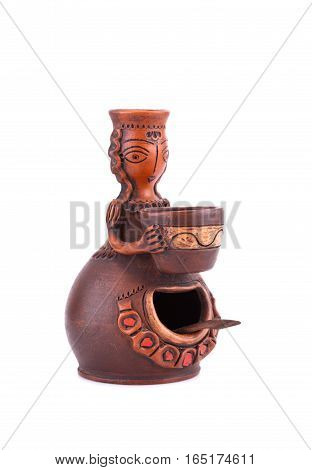 Armenian ancient doll souvenir for salt and pepper isolated on white background.