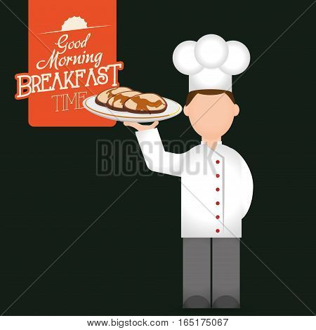 breakfast time chef man tray pancakes delicious vector illustration eps 10