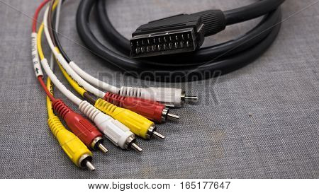 Audio video cable. scart cable on white background