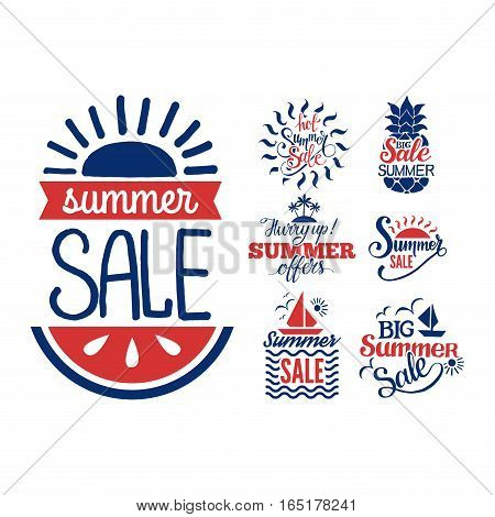 Summer sale logo clearance element vector badges isolated. Some shopping big mega hand drawn collection of labels. Vector set of comic speech bubbles stickers.