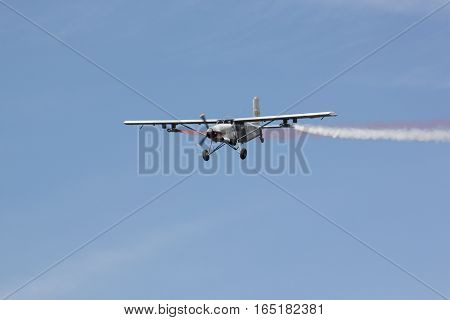 PRACHUAPKIRIKHAN THAILAND - JAN 14 2017: Light aircraft Pilatus PC-6 Finally the masses of the world are stationed of Thai air force flight show on children's day on January 14 2017 in Prachuapkirikhan Thailand.