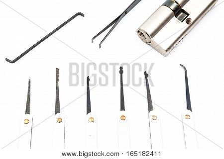 several lockpicking to open a lock on a door