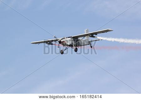 PRACHUAPKIRIKHAN THAILAND - JAN 14 2017: Light aircraft Pilatus PC-6 Finally the masses of the world are stationed of Thai air force flight show on children's day on January 14 2017 in Prachuapkirikhan Thailand.