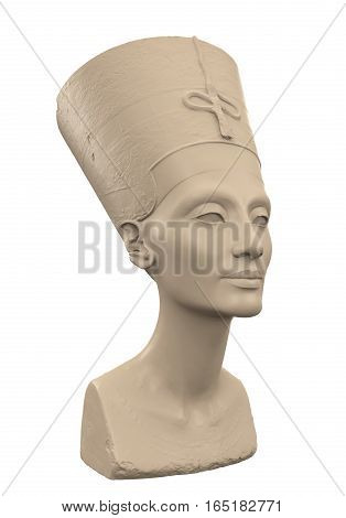 Bust of Queen Nefertiti isolated on white background. 3D render