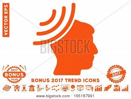 Orange Radio Reception Mind pictogram with bonus 2017 trend icon set. Vector illustration style is flat iconic symbols white background.