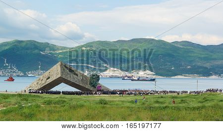 NOVOROSSIYSK RUSSIA - MAY 08.2016: a Solemn meeting in honor of the anniversary of the victory in the war on the territory of the memorial 