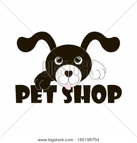 Typography banner Pet shop with black and white cartoons dog, stock vector illustration