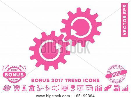 Pink Gear Mechanism Rotation pictograph with bonus 2017 trend clip art. Vector illustration style is flat iconic symbols white background.