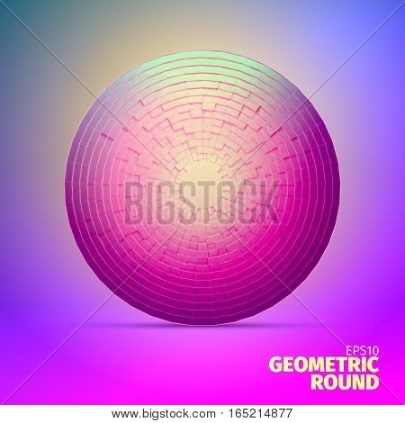 Radial vector ornament. Angular grid of 3d boxes. Background for web