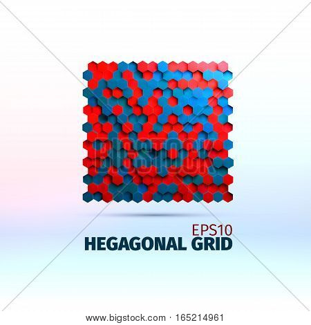 Hexagonal graphic element. Vector grid of hexagons. 3d illustration for web or printing
