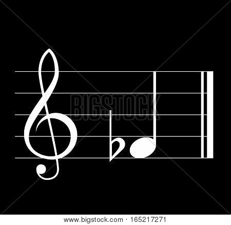 Flat musical symbol with note treble clef and staff on black