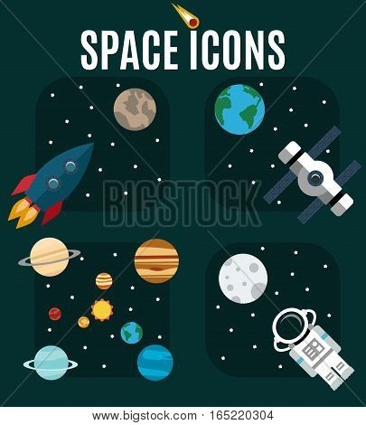 The planets of the solar system astronaut rocket on a background of outer space