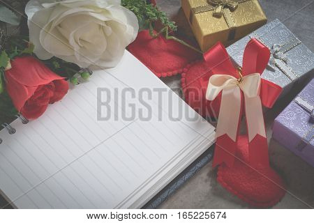 Valentine's Day Background,red Heart With Red White Rose ,ribbon