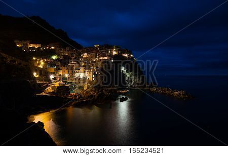 Village in Cinque Terre, Italy, during night time