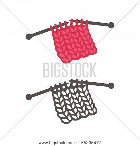 Knitting with needles logo design color and monochrome. Hand drawn vector illustration.