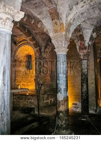 Hdr Santa Maria Assunta Cathedral Crypt In Sutri
