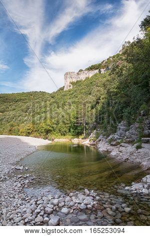 The river L'Ibie in the Ardeche region of France on a sunny day.