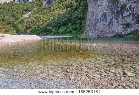 The river L'Ibie in the Ardeche region of France on a sunny day.