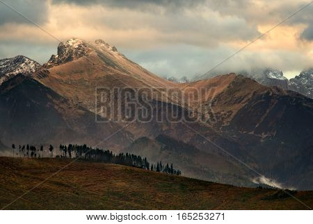 Tatra mountains ridge in sunset light Slovakia