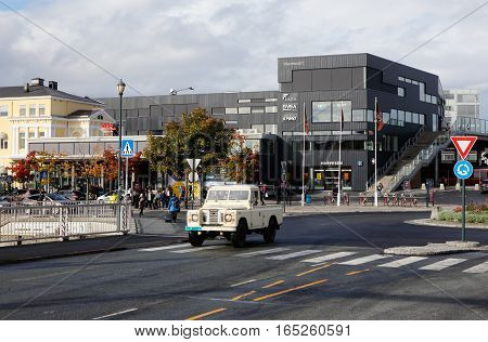 Trondheim Norway - September 30 2016: Extorior of the Trondheim central railroad station.