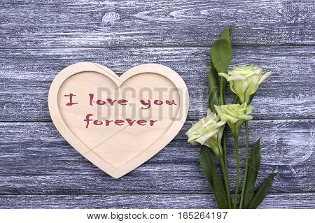 Valentine card with text I love you forever.Love. Wedding.
