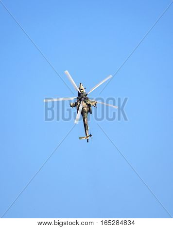 Top view of the russian attack helicopter Mi 28 armed with rockets bombs guns and able to fight day and night