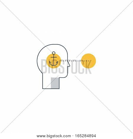 Human psychology and communication. Anchoring and cognitive bias, decision making. linear design vector illustration