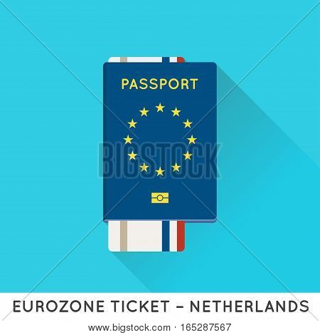 Eurozone Europe Passport with tickets vector illustration. Air Tickets with EU National Flag.