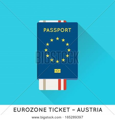 Eurozone Europe Passport with tickets vector illustration. Air Tickets with EU National Flag.