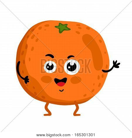 Cute fruit orange cartoon character isolated on white background vector illustration. Funny positive and friendly orange emoticon face icon. Happy smile cartoon face food emoji, comical fruit mascot