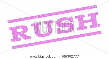 Rush watermark stamp. Text caption between parallel lines with grunge design style. Rubber seal stamp with dirty texture. Vector violet color ink imprint on a white background.