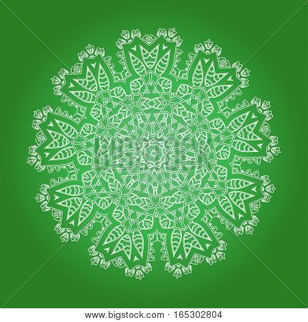 Ethnic Psychedelic Fractal green Mandala Vector Meditation looks like Snowflake