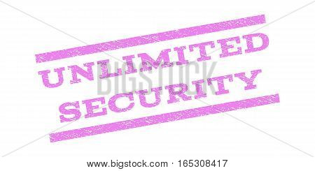 Unlimited Security watermark stamp. Text caption between parallel lines with grunge design style. Rubber seal stamp with dust texture. Vector violet color ink imprint on a white background.