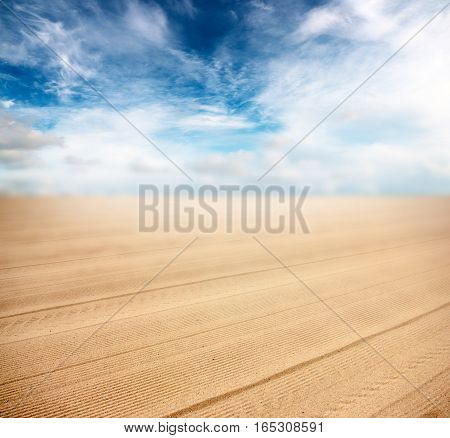 beautiful sandy surface of the desert under sunny cloudy sky
