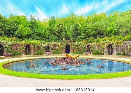 Versailles, France - July 02, 2016 : Escalade Fountain In A Beautiful Park In Europe - Versailles. F