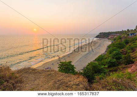 Varkala Beach Cliffs Ocean Sunset Horizon H