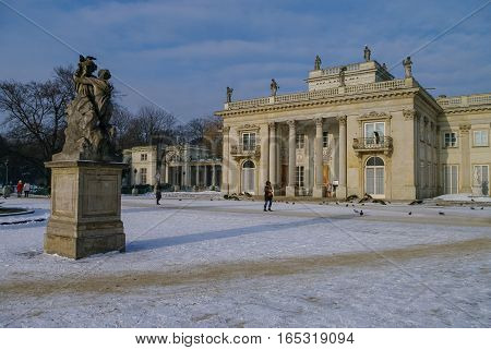Lazienki Krolewskie, Poland - January 5, 2011: The Lazienki palace in Lazienki Park. Winter landscape with snow. Warsaw.