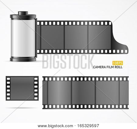 Camera Film Roll Cartrige, Blank Slide and Filmstrip for Equipment. Vector illustration