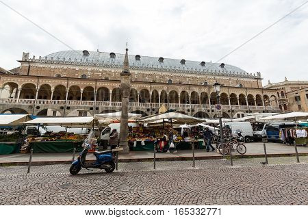 PADUA, ITALY - MAY 3, 2016: Palazzo della Ragione on Piazza della Frutta in Padue Italy
