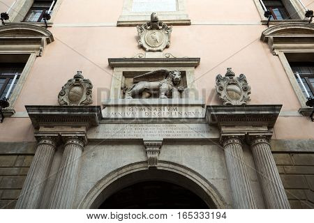 PADUA, ITALY - MAY 3, 2016: Palazzo Bo historical building home of the Padova University from 1539 in Padua Italy