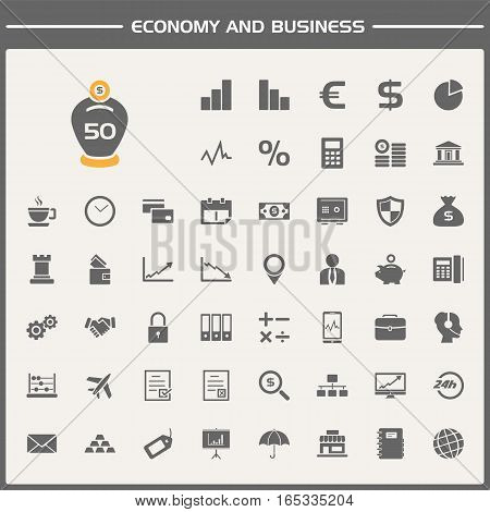 Economy and business icons set on simple presentation