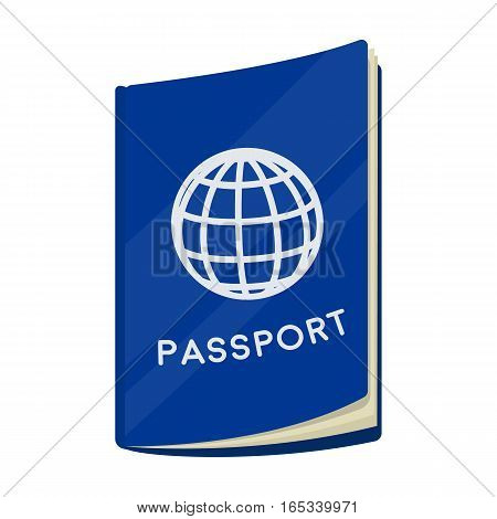 Passport icon in cartoon design isolated on white background. Rest and travel symbol stock vector illustration.