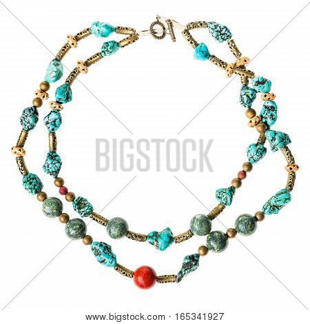 Necklace From Serpentine And Howlite Natural Gems