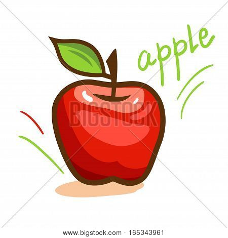 Fresh red apple with green leaf. Vector illustration.