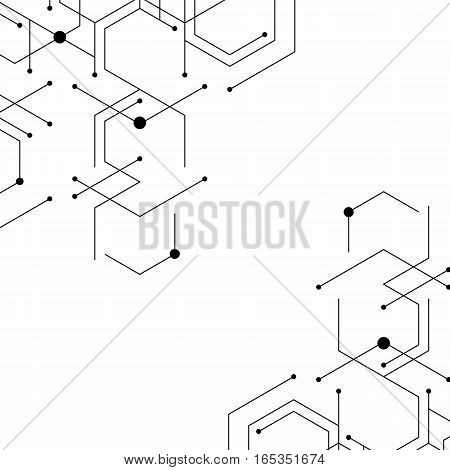 Geometric lines and dots. Line pattern. Modern cube background. Cell abstraction. Connection vector illustration for print and web design. Network black pattern. Organic concept.