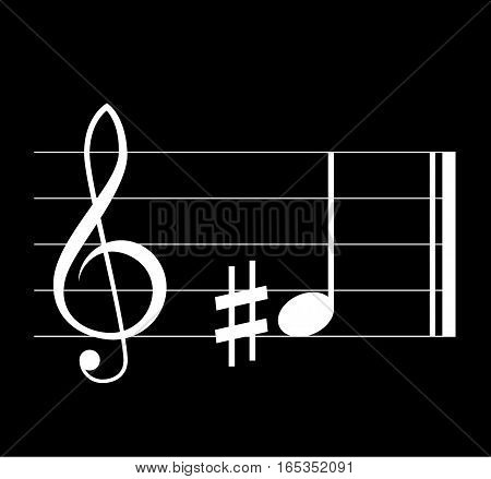 Sharp musical symbol with note treble clef and staff on black