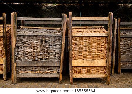Traditional portugese basket sledges used on Madeira island