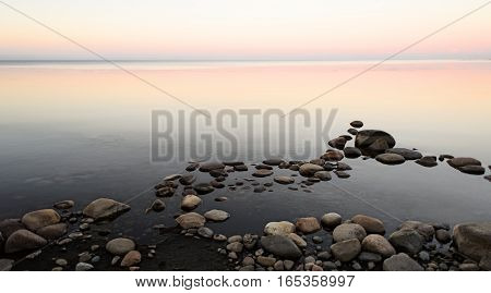summer moonlight on Lake Ladoga, Karelia, Russia