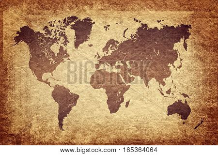 World Map On Grunge Background, Vintage Look
