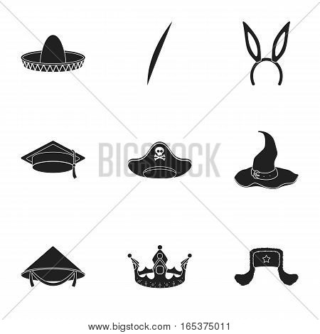 Hats set icons in black style. Big collection of hats vector symbol stock